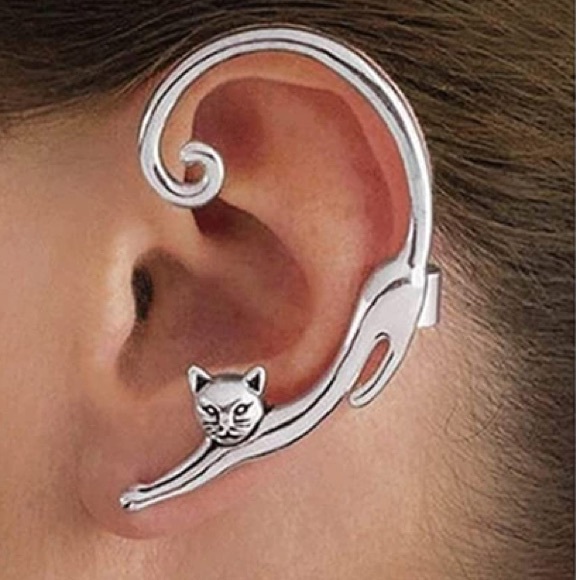 Black Long Cat Tail Around Ear Cuff Earring - Picture 4 of 4